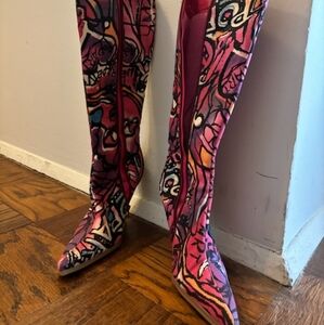 Colorful Abstract Knee-High Boots